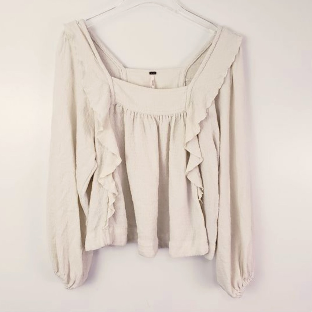 Free People Square Neck Ruffle Front Long Sleeve